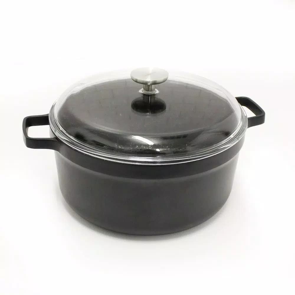 BergHOFF GEM 7.7 qt. Cast Aluminum Nonstick Stock Pot with Glass Lid, Black