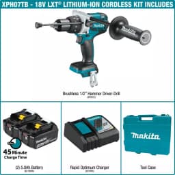 Makita 18V LXT Brushless 1/2 in. Cordless Hammer Drill Kit with (2) 5.0 Ah Batteries, Charger, and Hard Case thumbnail 2