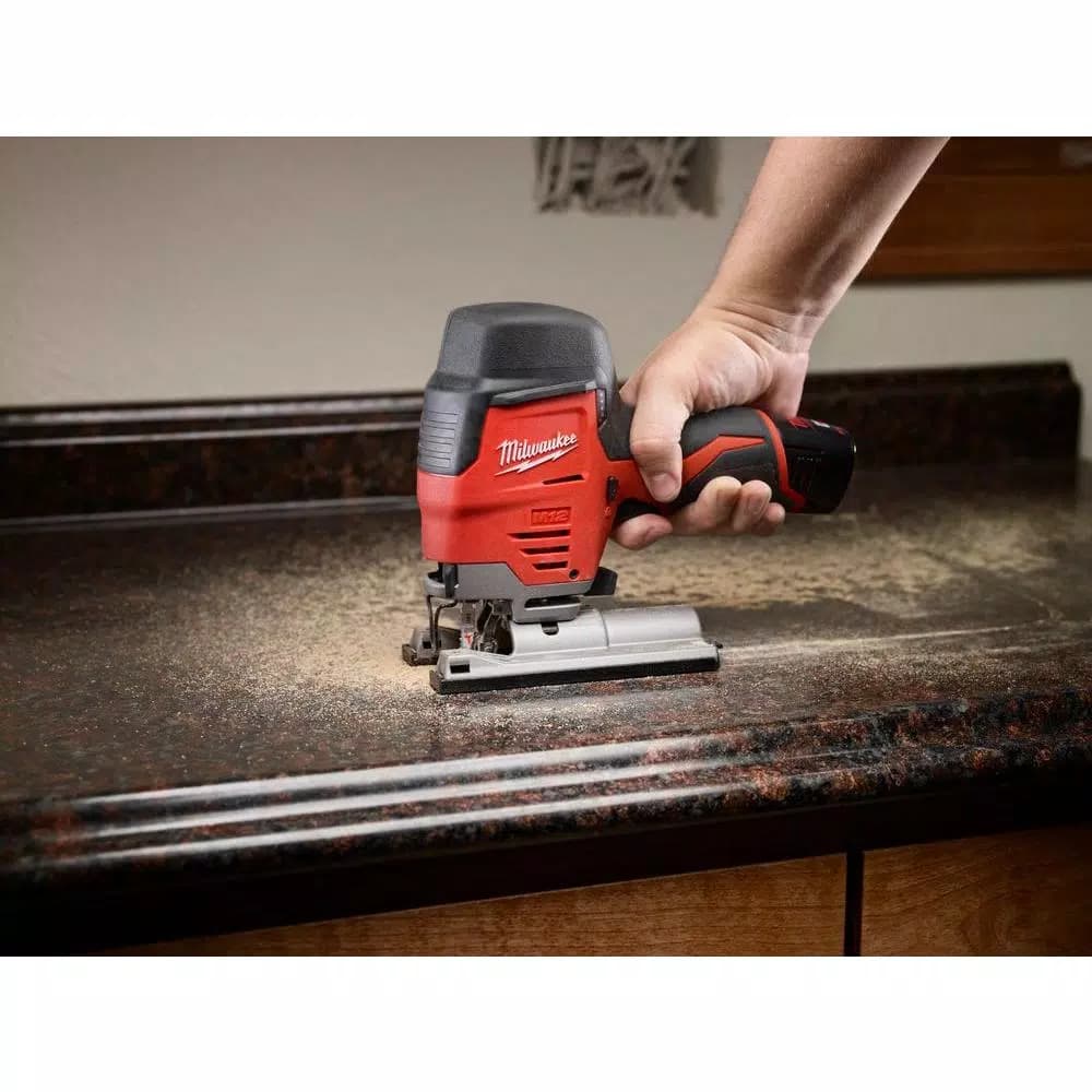 Milwaukee M12 12V Lithium-Ion Cordless Jig Saw Kit with 1.5 Ah Battery, Charger, and Tool Bag