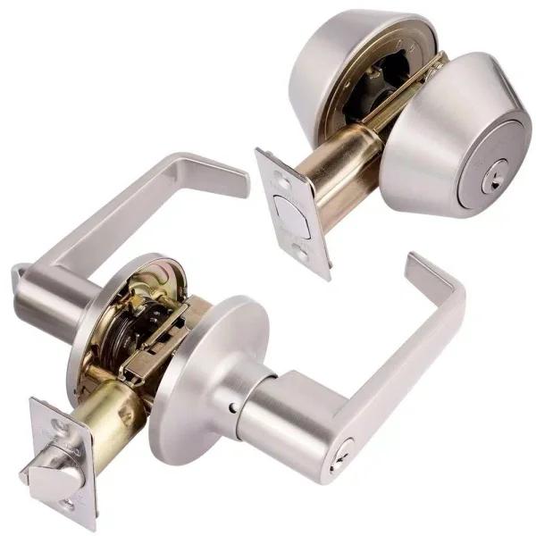 Toledo Fine Locks Double Cylinder Keyed Entry Combination Set, Satin Nickel