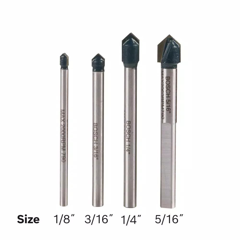 Bosch GT2000 Glass and Tile Carbide Tipped Drill Bit Set, 4-Piece