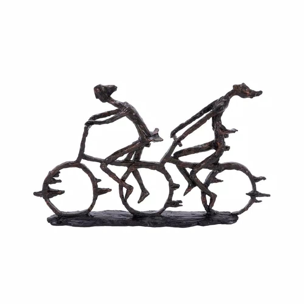 LITTON LANE Abstract Polystone Cycling Pair Sculpture - Modern Distressed Brown Decorative Statuary
