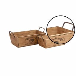 LITTON LANE Farmhouse Natural Brown Wood and Iron Decorative Wine Trays, Set of 2 thumbnail 3