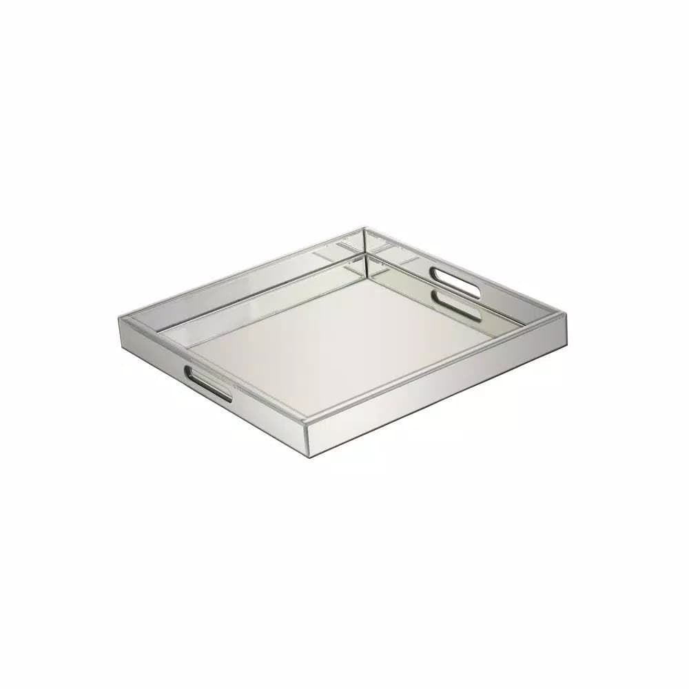 LITTON LANE 20 in. Square Modern Silver Decorative Mirror Tray with Polished Aluminum Exterior