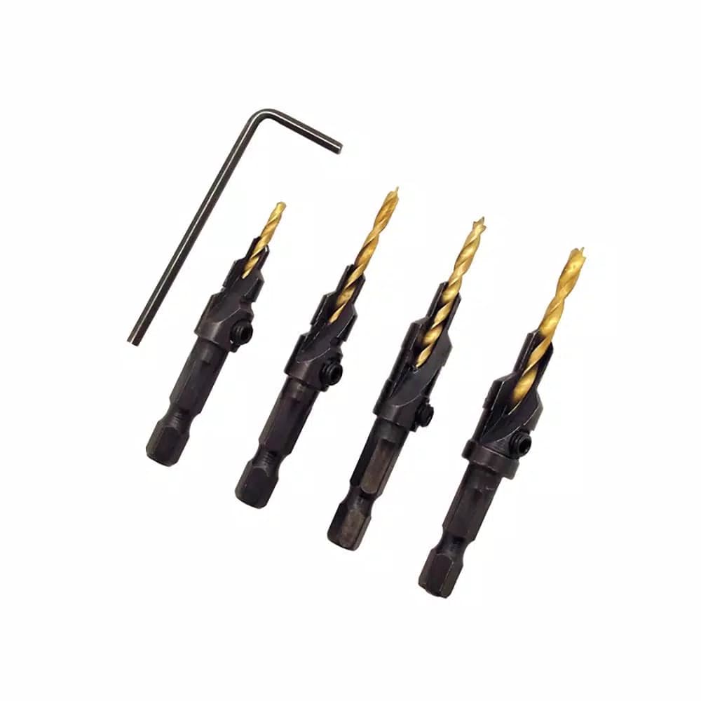 Milescraft Adjustable Titanium Coated Countersink Drill Bit Set, 4-Piece, Hex Shank