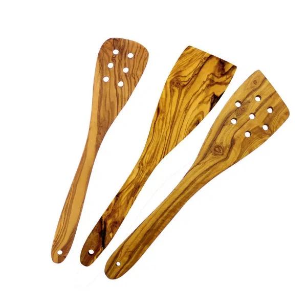 French Home 3-Piece Olive Wood Spatula Set - Handcrafted Sustainable Kitchen Utensils