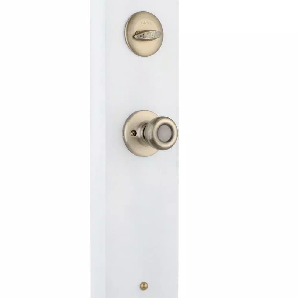 Kwikset Belleview Antique Brass Single Cylinder Handleset with Tylo Knob and SmartKey Security