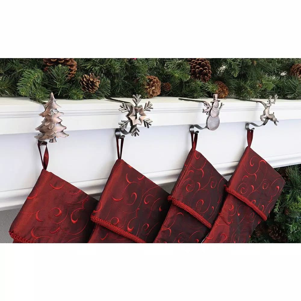 Haute Decor Oil-Rubbed Bronze MantleClip Stocking Holder Set with Holiday Icons, 4-Pack