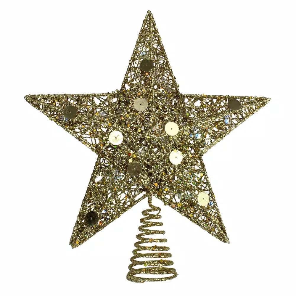 Northlight 11.5 in. Gold Glittered Star LED Christmas Tree Topper with 10 Multi-Color Lights