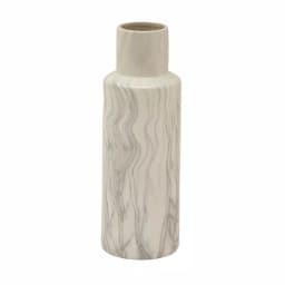 LITTON LANE 21 in. Classic Marble Cylinder White Ceramic Decorative Vase with Gray Veining thumbnail 3