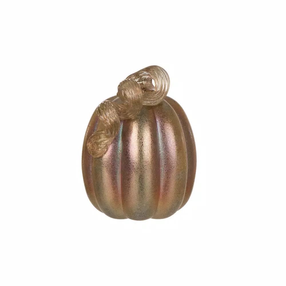 Glitzhome Blue and Gold Glittery Glass Pumpkin Decor, 5.91 in. H