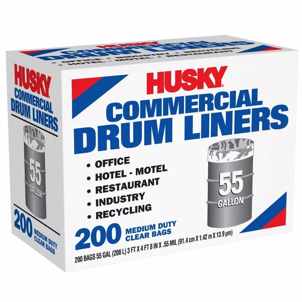 HUSKY 55 Gallon Economy Natural Trash Liners, 0.55 Mil, 200-Count