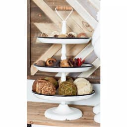 LITTON LANE Rustic Reflections 3-Tier Metal Pedestal Tray, Distressed White with Black Accents thumbnail 6