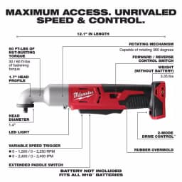 Milwaukee M18 18V Lithium-Ion Cordless 3/8 in. 2-Speed Right Angle Impact Wrench (Tool-Only) thumbnail 2