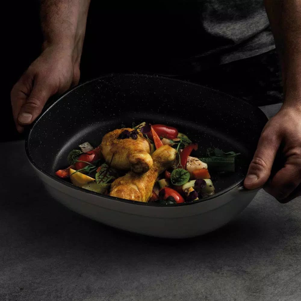 BergHOFF GEM 3-Quart Oval Stoneware Casserole Dish, Non-Stick Enamel Gray Baking Pan