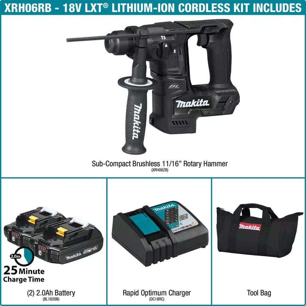 Makita 18V LXT Sub-Compact Brushless SDS-Plus Rotary Hammer Kit (11/16 in.)