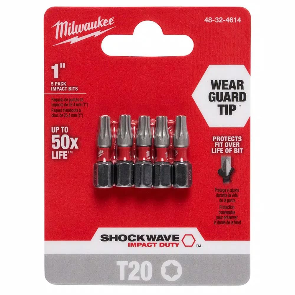 Milwaukee SHOCKWAVE Torx T20 1 in. Impact Duty Steel Screwdriver Bits, 5-Pack