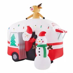 Unbranded 7 ft. Pre-Lit Inflatable Jolly Holiday Camper with Santa, Snowman, and Reindeer thumbnail 3