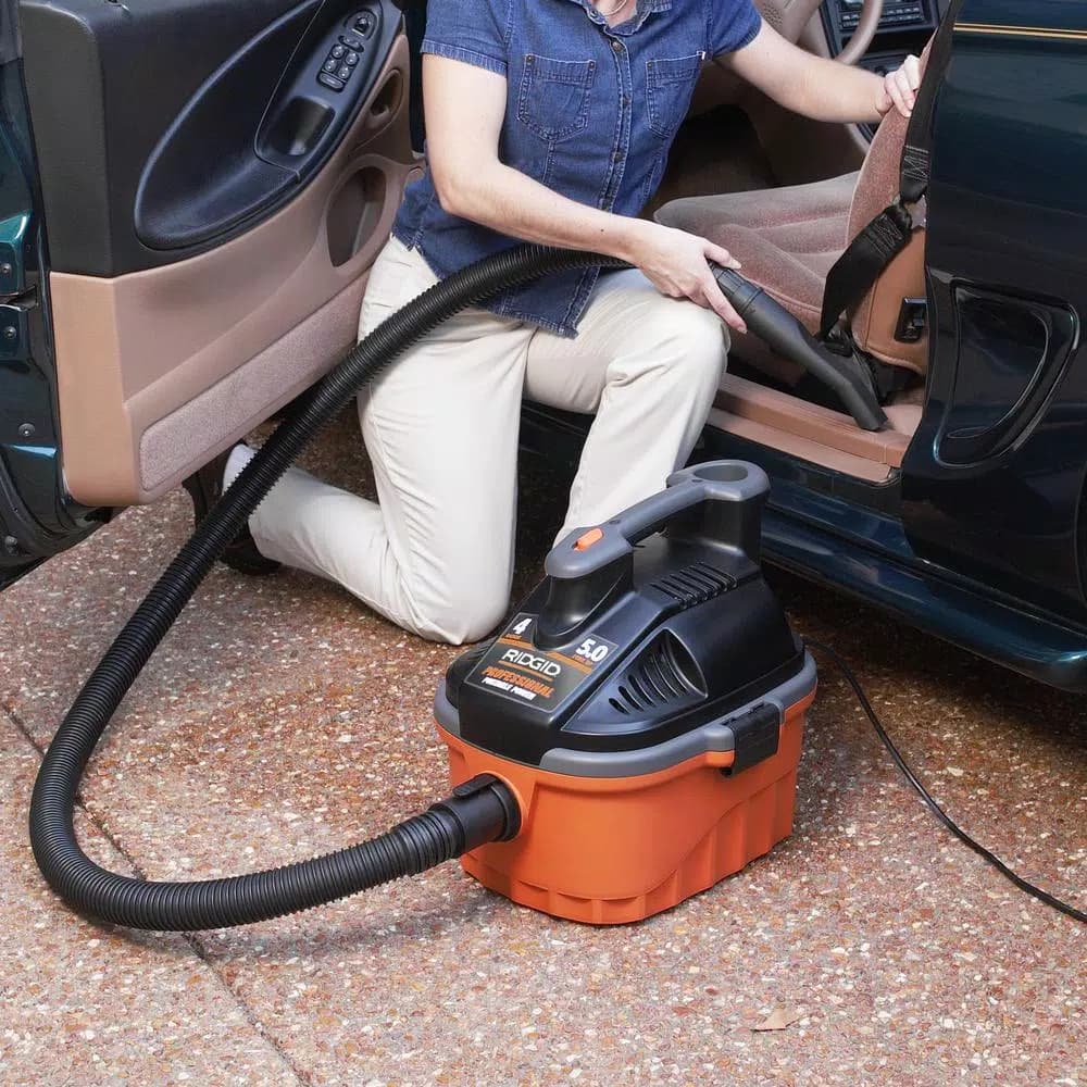RIDGID 4 Gallon 5.0 Peak HP Portable Wet/Dry Shop Vacuum with Locking Hose and Car Nozzle