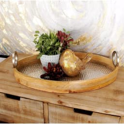 LITTON LANE Rustic Mango Wood and Dimpled Aluminum Oval Tray Set of 2 thumbnail 1