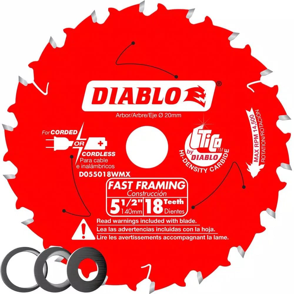 Diablo 5-1/2 in. 18-Tooth Fast Framing Circular Saw Blade with Bushings