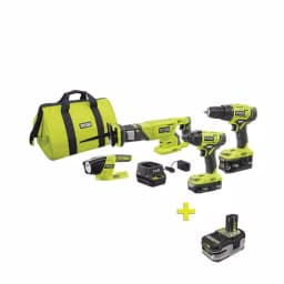 RYOBI 18V ONE+ Lithium-Ion Cordless 4-Tool Combo Kit with Free 4.0 Ah HP High Capacity Battery thumbnail 1