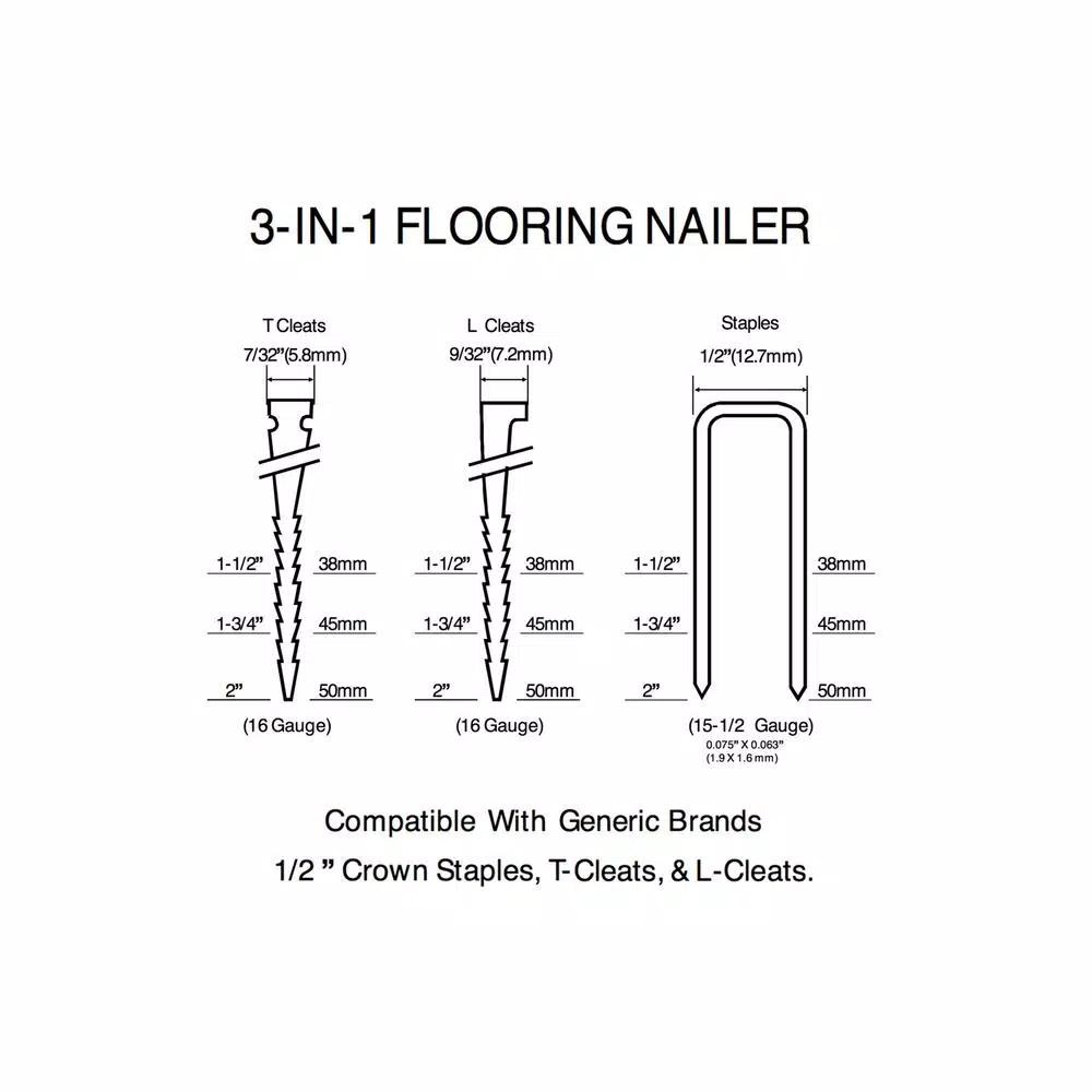 Husky 3-in-1 Pneumatic Flooring Nailer and Stapler, 15.5 and 16 Gauge, 2 in.
