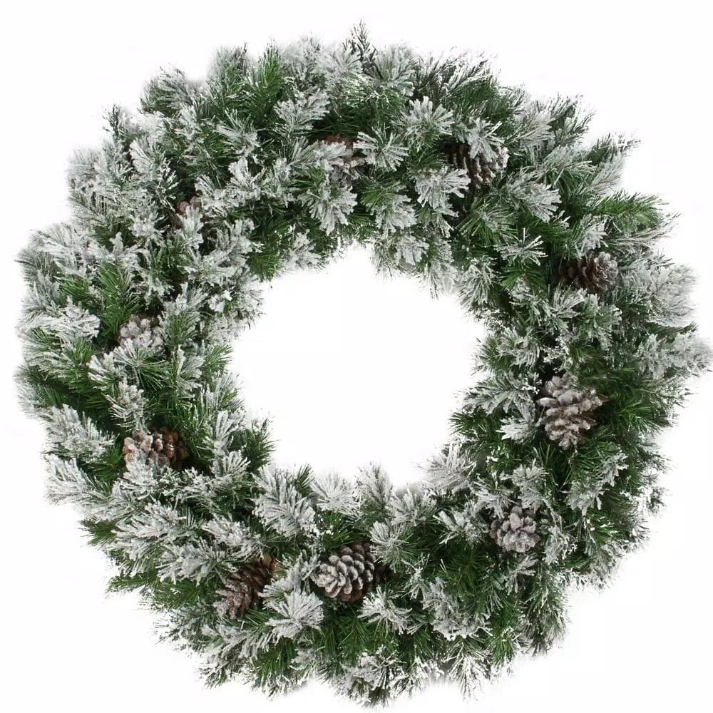 Northlight 36 in. Flocked Angel Pine Artificial Christmas Wreath with Pine Cones