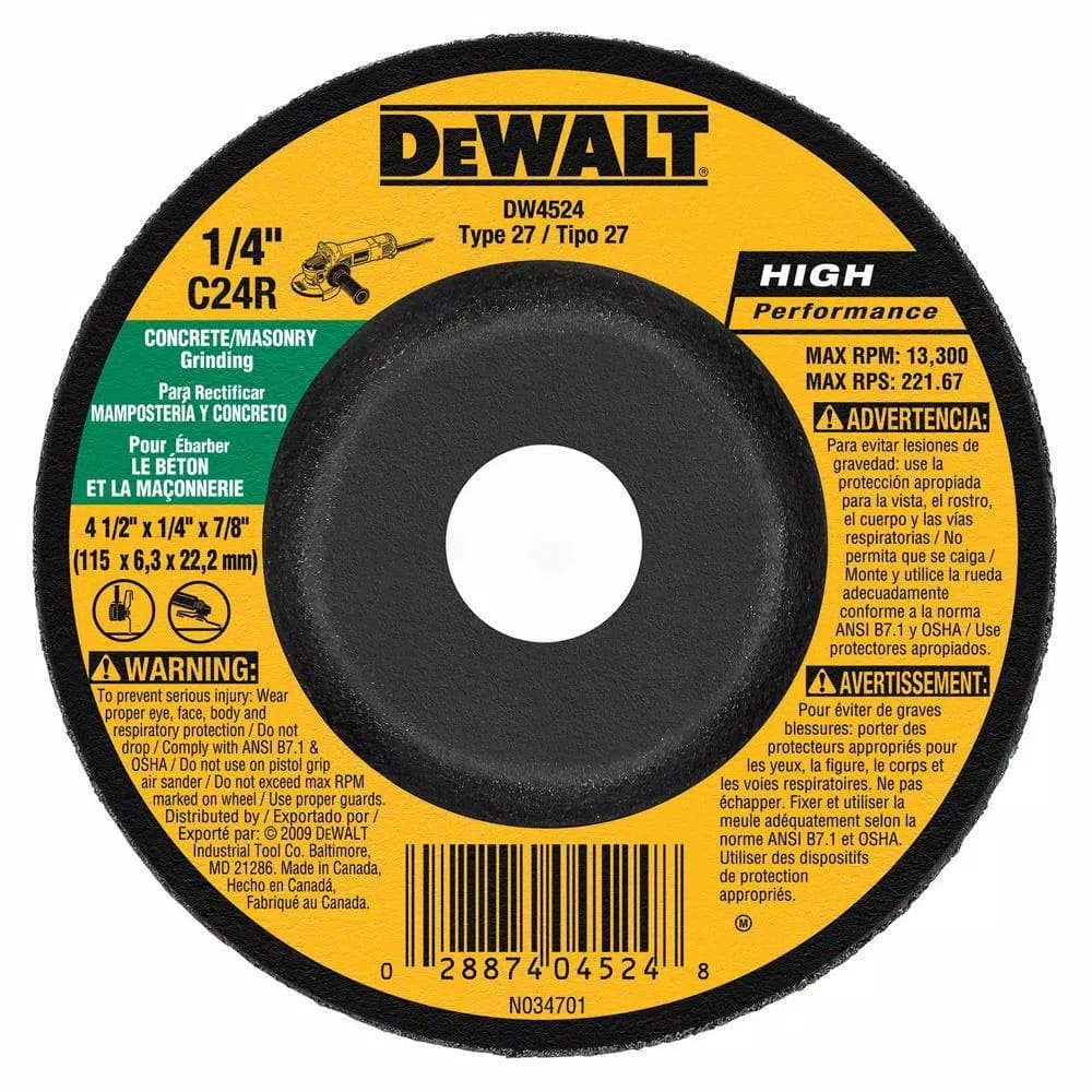 DEWALT 4-1/2 in. x 1/4 in. x 7/8 in. Concrete and Masonry Grinding Wheel