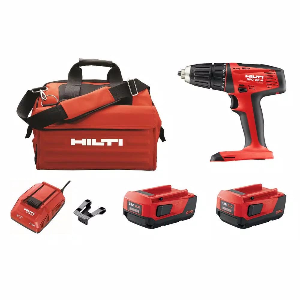 Hilti SFC 22-Volt Lithium-Ion 1/2 in. Cordless Drill Driver Kit with Two 4.0 Ah Batteries, Charger, Belt Clip and Bag