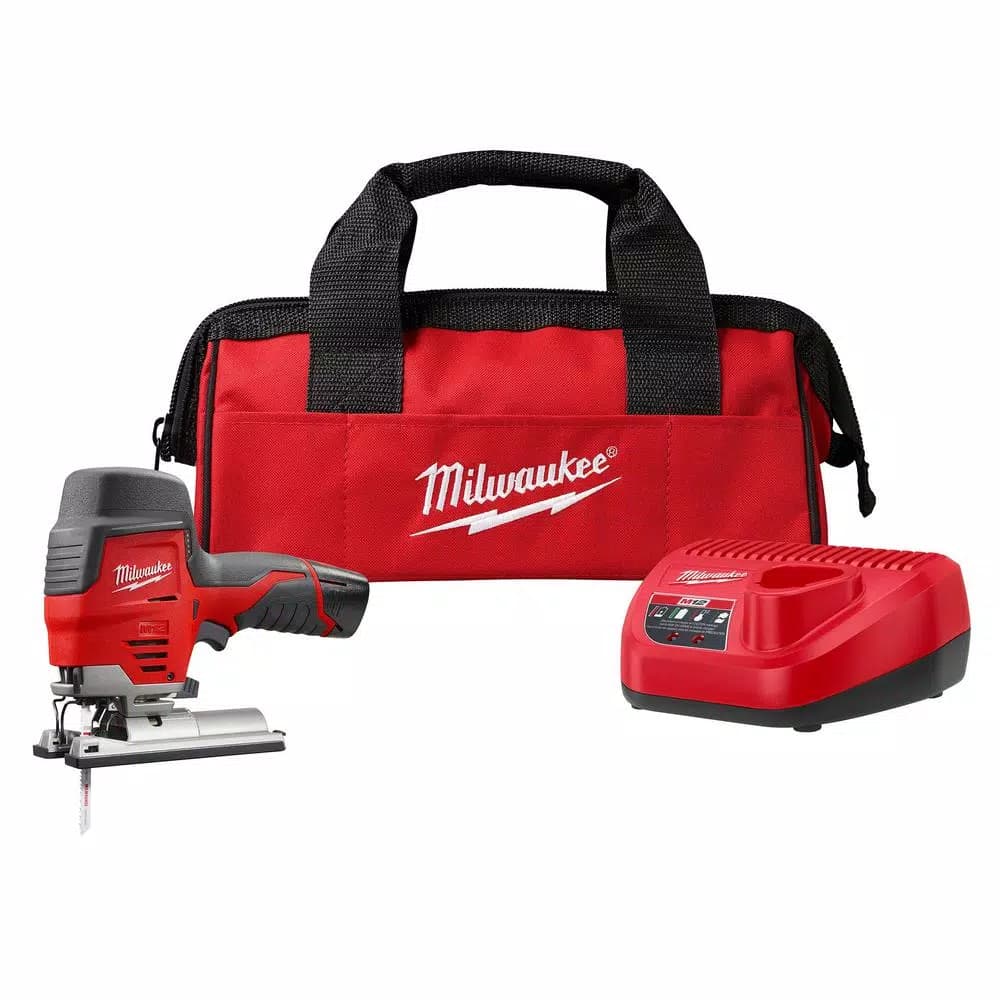Milwaukee M12 12V Lithium-Ion Cordless Jig Saw Kit with 1.5 Ah Battery, Charger, and Tool Bag