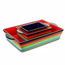 Gibson Pueblo Springs 3-Piece Stoneware Bakeware Set, Assorted Colors, Rectangular Ceramic Baking Dishes thumbnail 5