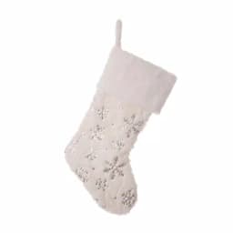 Glitzhome 21 in. White Plush Faux Fur Christmas Stocking with Silver Sequin Snowflake Embroidery thumbnail 1