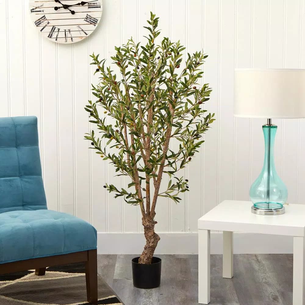 Nearly Natural 5 ft. Artificial Olive Silk Tree with 1,380 Leaves and 86 Berries