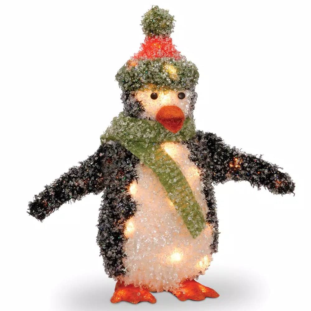 National Tree Company 18 in. Pre-Lit Tinsel Penguin Holiday Sculpture with 35 Clear Lights