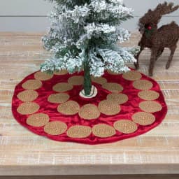 VHC Brands 21 in. Red Memories Glam Christmas Mini Tree Skirt with Gold Trim thumbnail 4