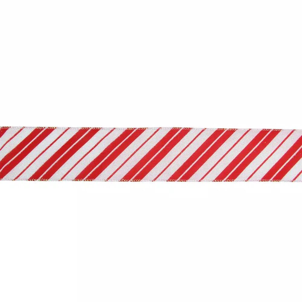 Northlight 2.5 in. x 16 yds. Iridescent Candy Cane Diagonal Stripe Wired Craft Ribbon, Red