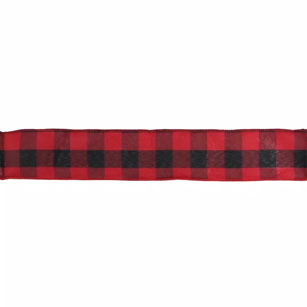Northlight Red and Black Buffalo Plaid Wired Craft Ribbon, 2.5 in. x 16 yds.