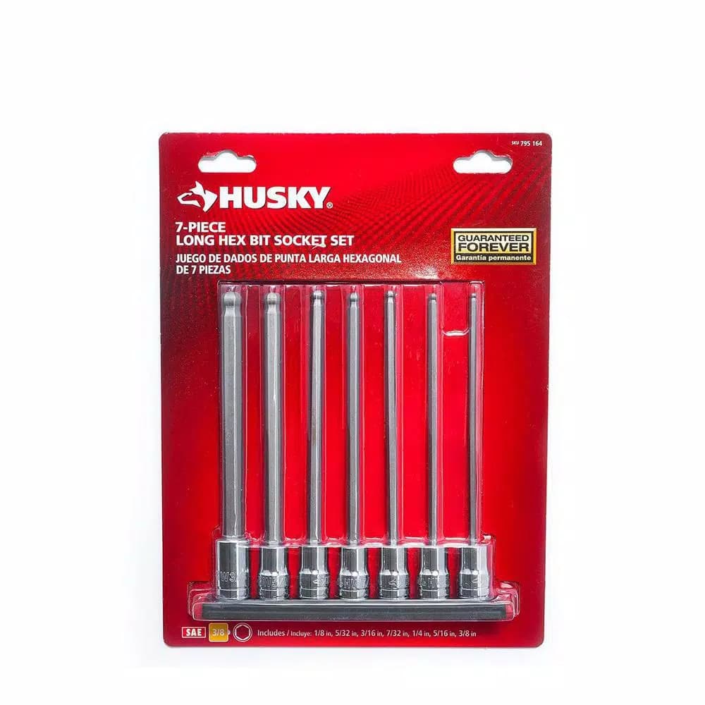 Husky 3/8 in. Drive SAE Long Ball Hex Bit Socket Set, 7-Piece