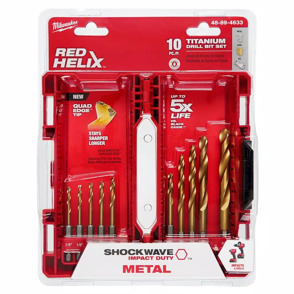 Milwaukee SHOCKWAVE Impact Duty Titanium Drill Bit Set, 10-Piece Red Helix