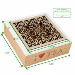 Mind Reader Brown Wood Floral Pattern Tea Box Storage Organizer Holder thumbnail 7