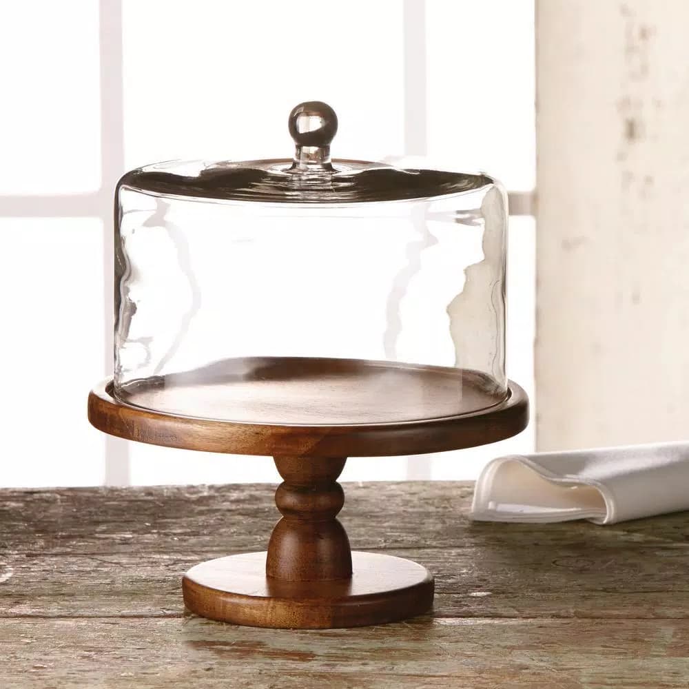 American Atelier Madera Clear Glass Pedestal Cake Plate with Dome, 11.8 in. Diameter