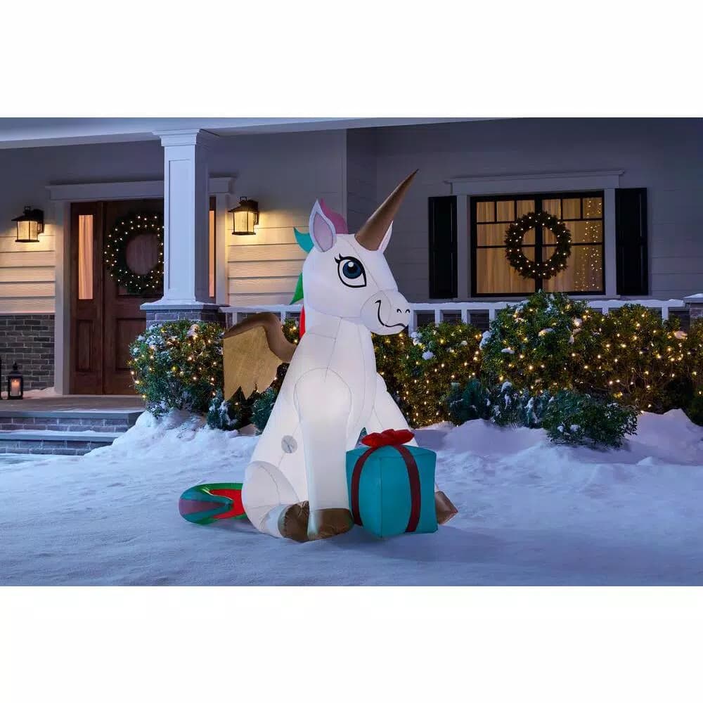 Home Accents Holiday 5 ft. Airblown Inflatable Fuzzy Plush Unicorn Pegasus with LED Lights