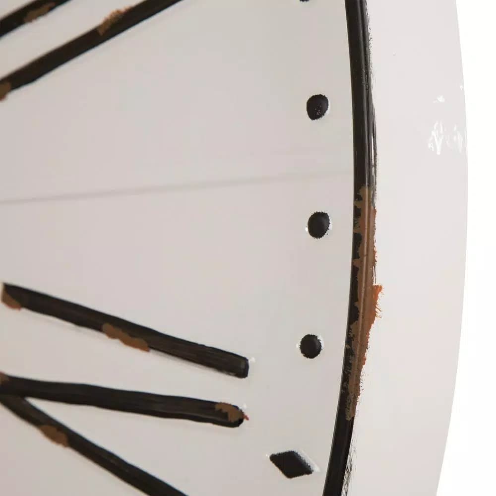 Glitzhome 31.5 in. Oversized Farmhouse Metal Enamel Wall Clock - Antique White