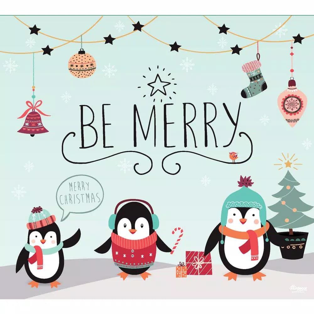 My Door Decor 7 ft. x 8 ft. Merry Penguins Christmas Garage Door Mural Banner