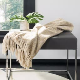 Safavieh Peppin Natural and Gold Geometric Cotton Throw Blanket with Fringe thumbnail 1