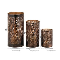 LITTON LANE Iron Hurricane Candle Holder Set of 3 - 12 in. x 6 in. Bronze Brass with Tree Branch Cutouts thumbnail 4