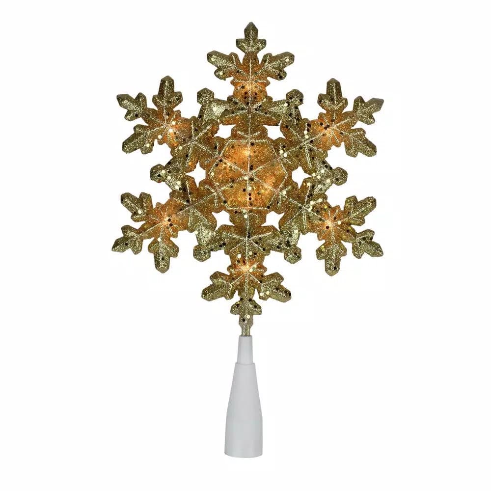 Northlight 12.75 in. Gold Snowflake Christmas Tree Topper with 10 Pre-lit Clear Mini Lights