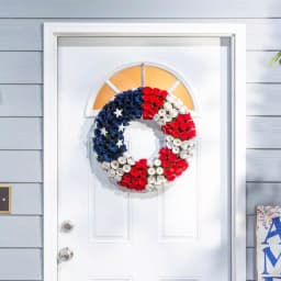Gerson 21.5 in. Americana Wood Flower Wreath - Patriotic Red, White, and Blue Flag Inspired Decor thumbnail 2