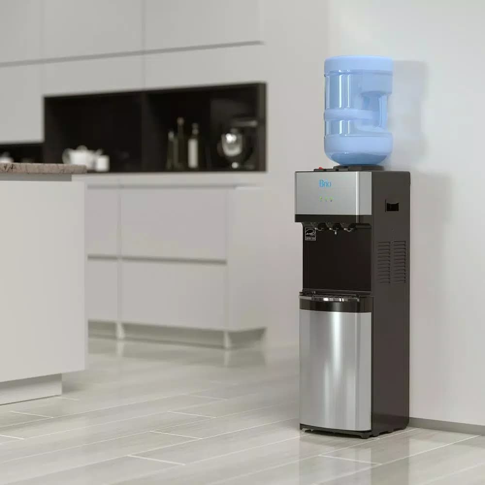 Brio Essential Series Top Loading Water Cooler Dispenser, Tri-Temp Hot, Cold & Room Temp, Stainless Steel
